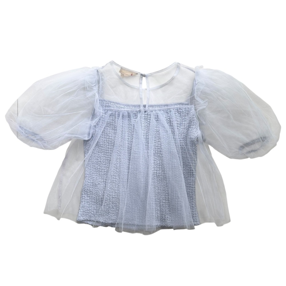 By Anthropologie Womens S Light Blue Sheer Puff-Sleeve Blouse OB1777381 Coquette - Picture 2 of 14